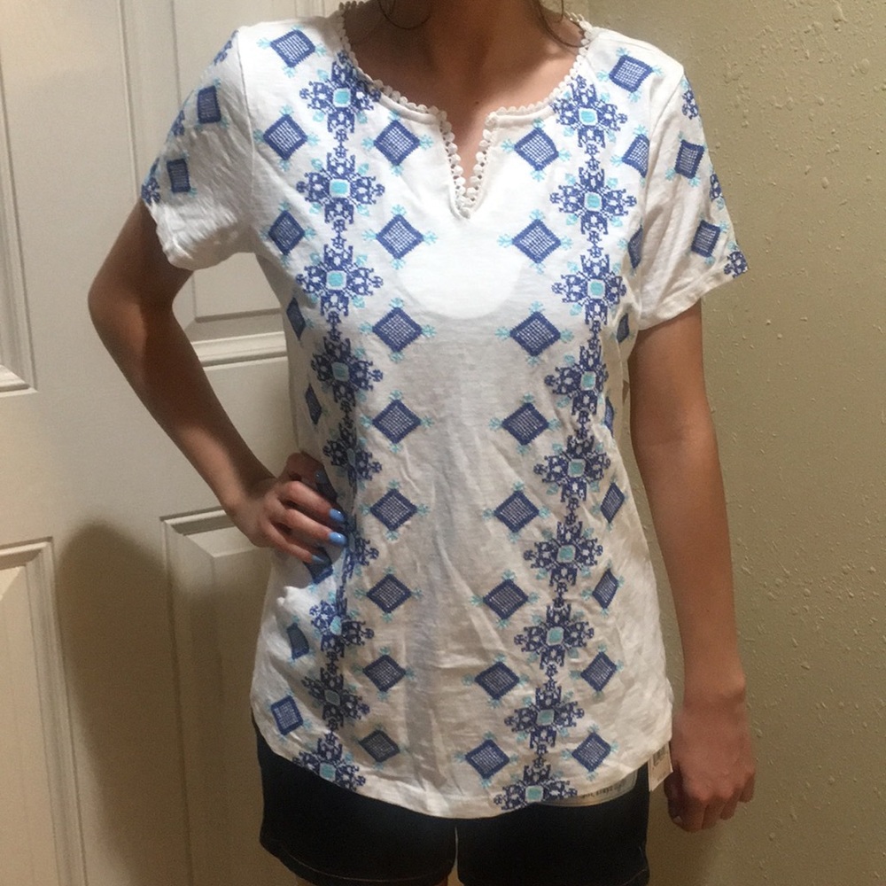 Charter Club Embroidered Blouse Size S